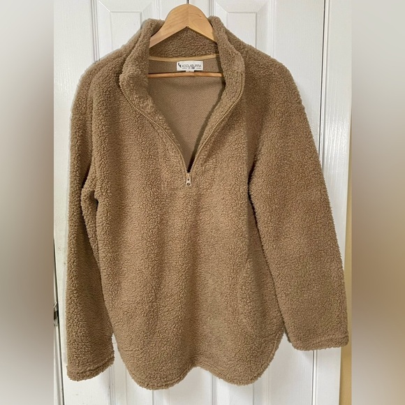Koolaburra by UGG Pullover Size Small Sherpa Fleece Brushed Back Tan Quarter Zip - Picture 11 of 12